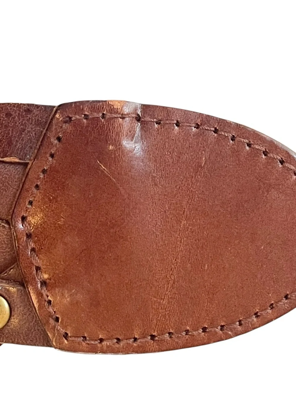 Wide Brown Braided Studded Leather Belt Circle Buckle Vintage Y2K Size L